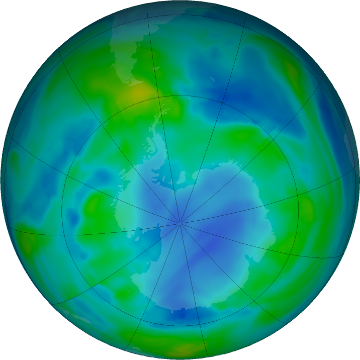 Antarctic ozone map for 22 May 2017